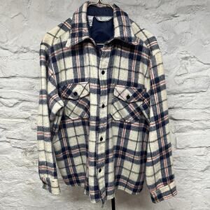 Shaggy Flannel Shirt Jacket Vintage 70s Faded Distressed Wool Linen Blend Large